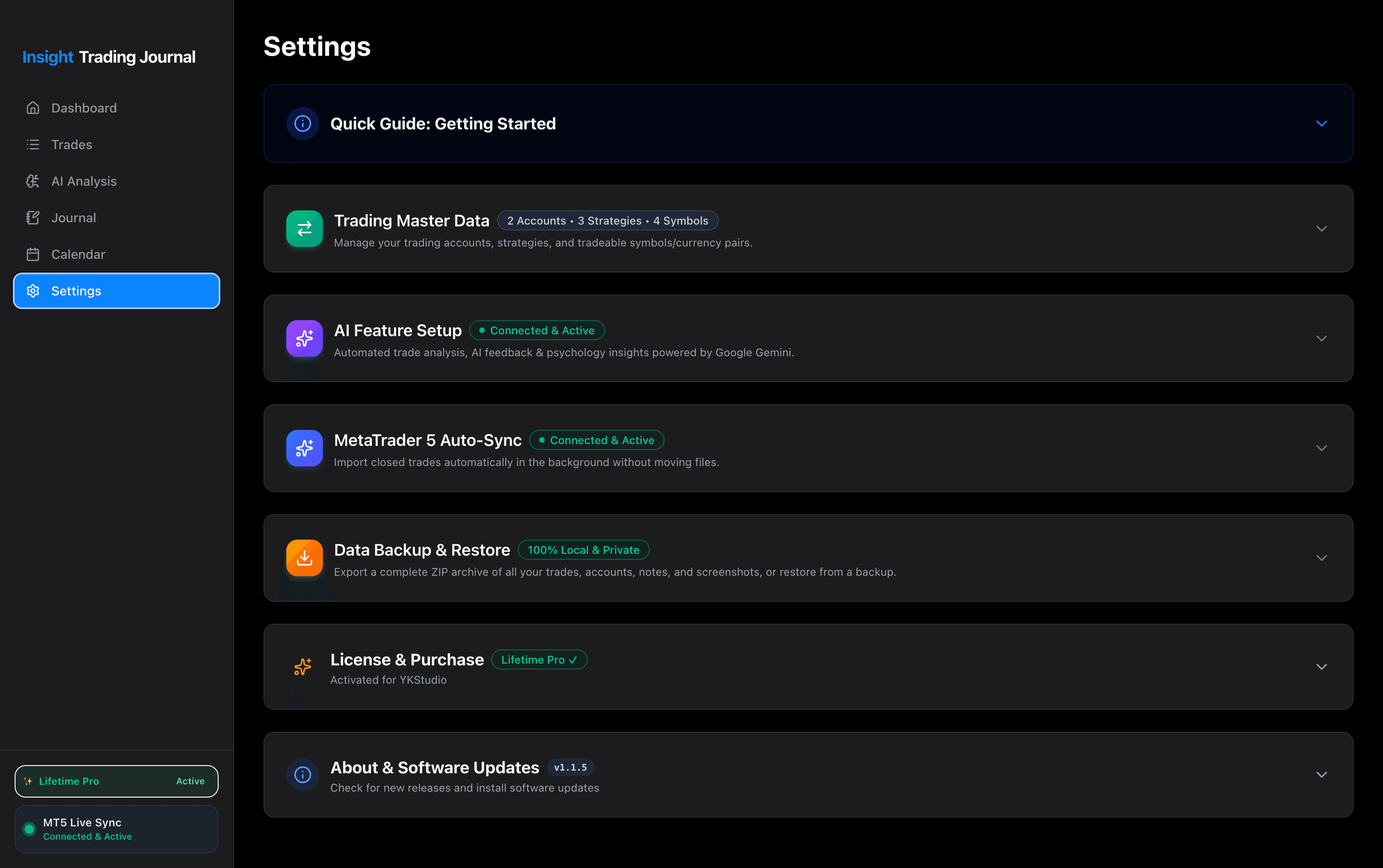 MetaTrader 5 Integration Settings