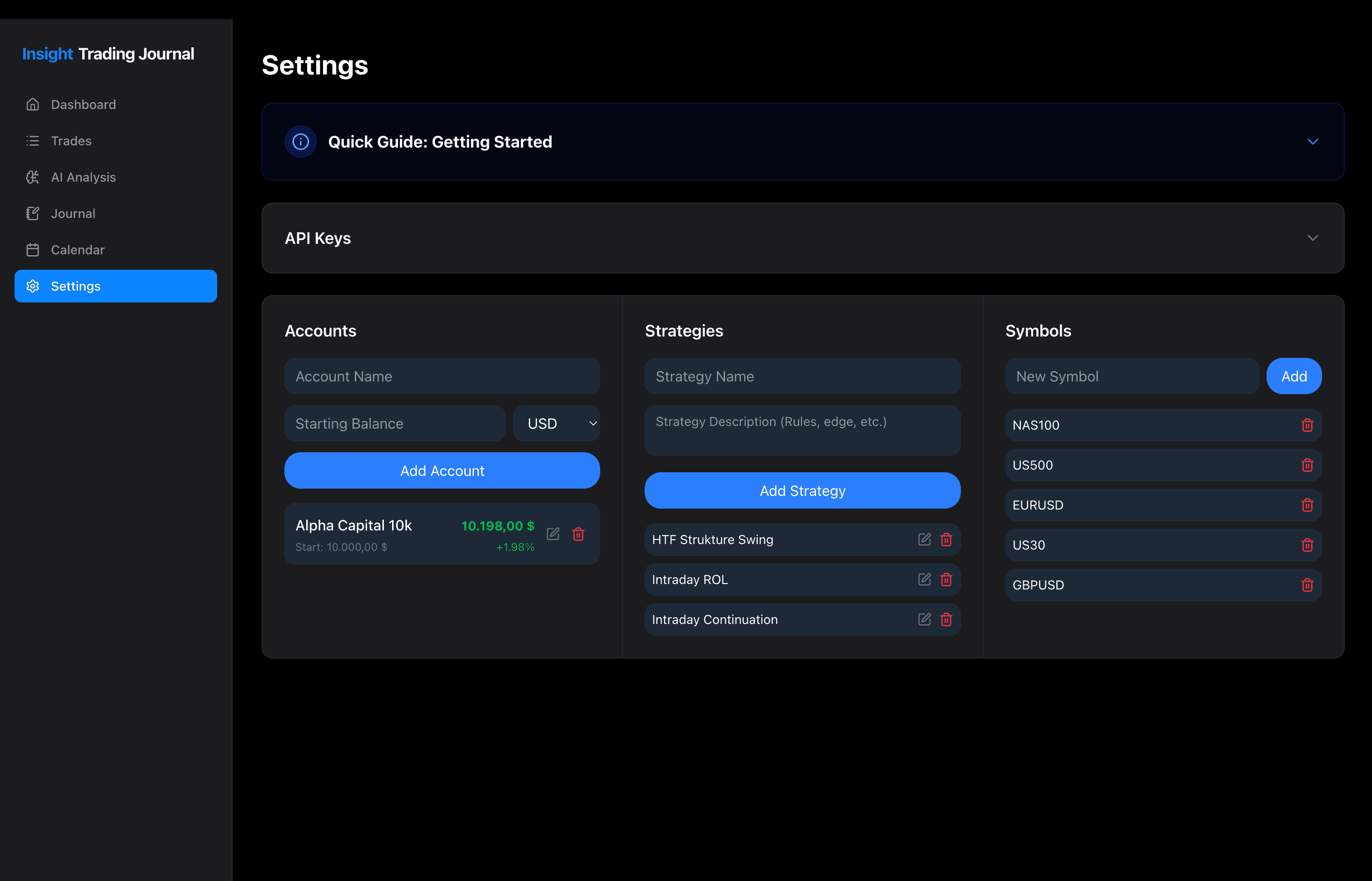 Settings Page