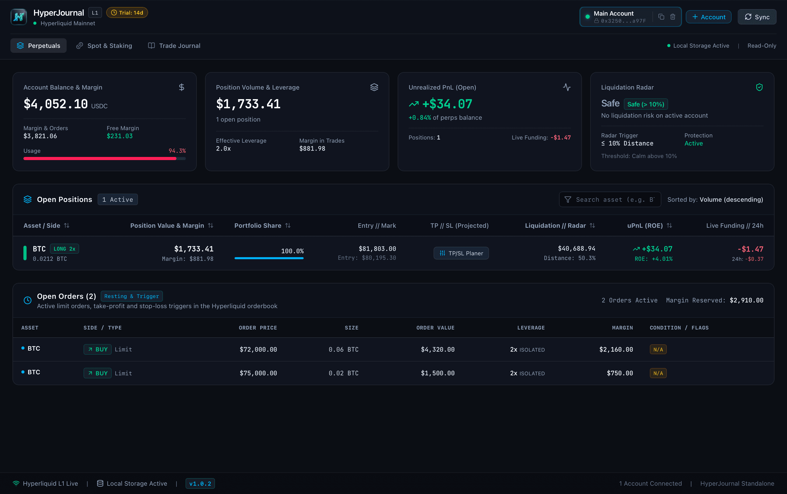 HyperJournal Hyperliquid Perpetuals Dashboard
