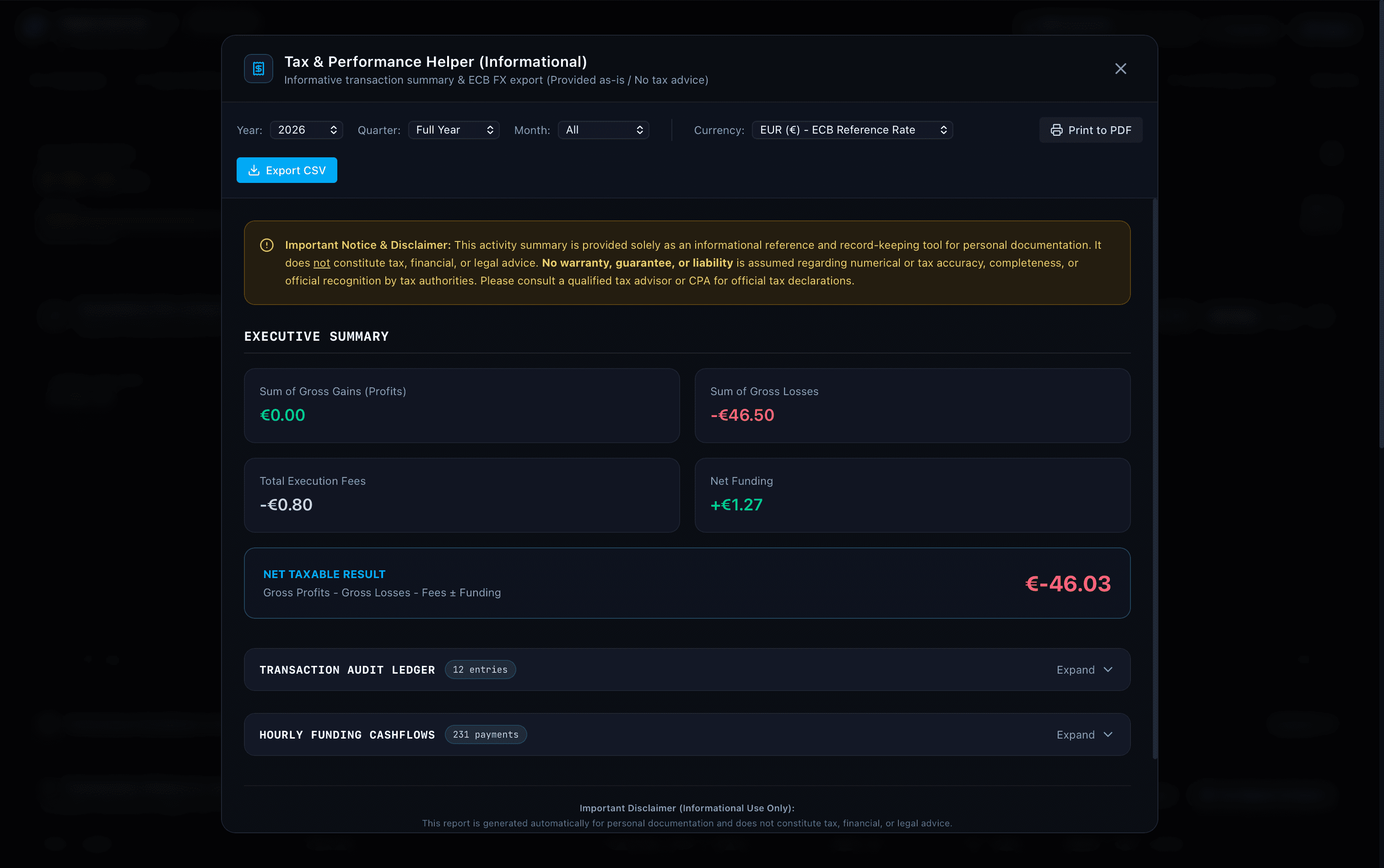 HyperJournal Tax & Performance Helper with ECB Currency Export